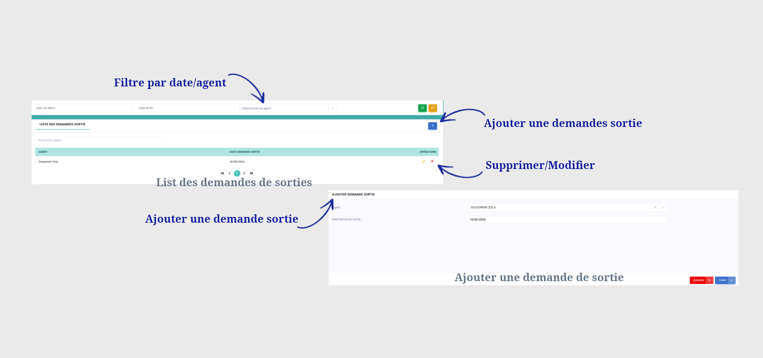 Gestion des Demandes de sortie