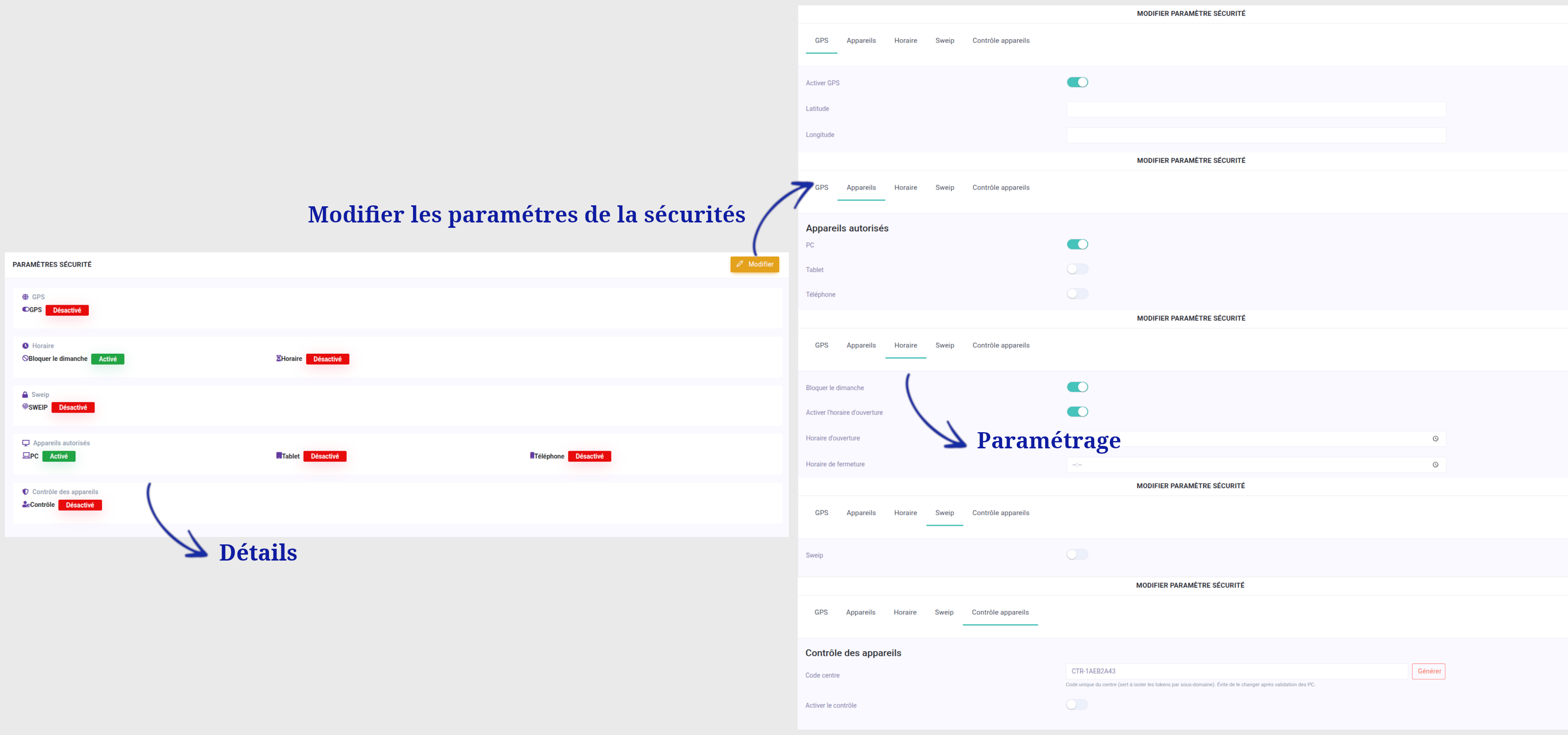 Gestion des paramètres de sécurité