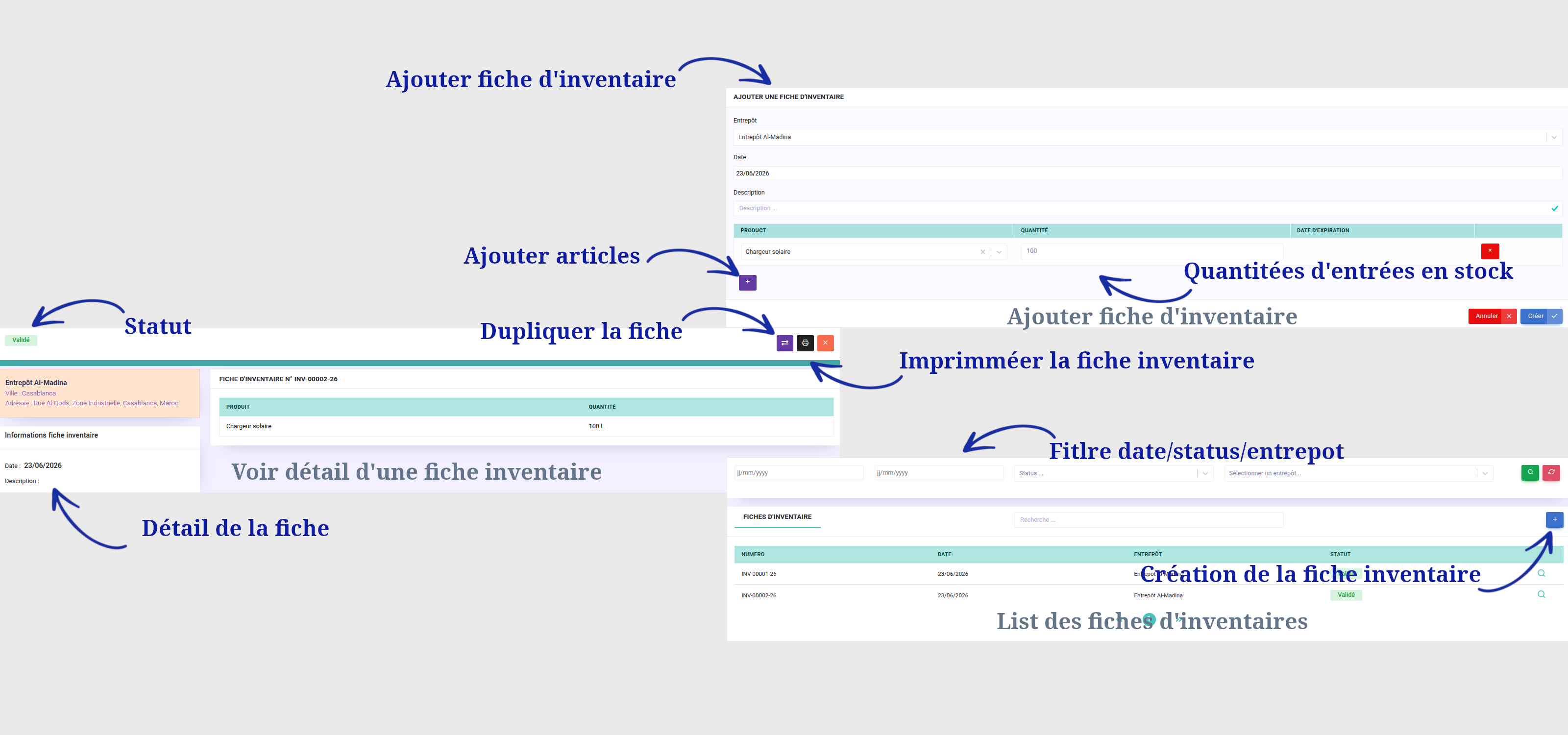 Gestion des fiches d'inventaire