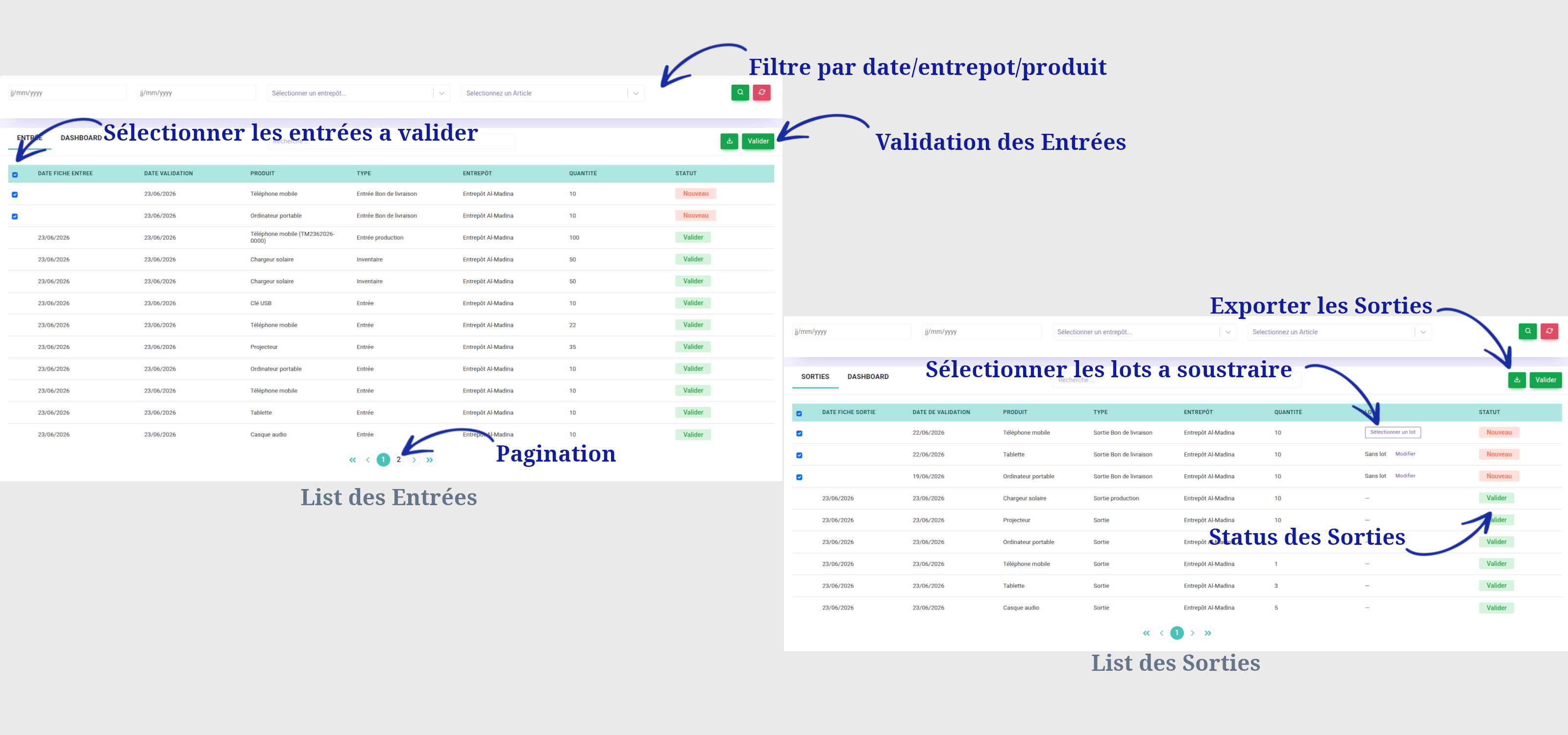 Suivi de stock et validations