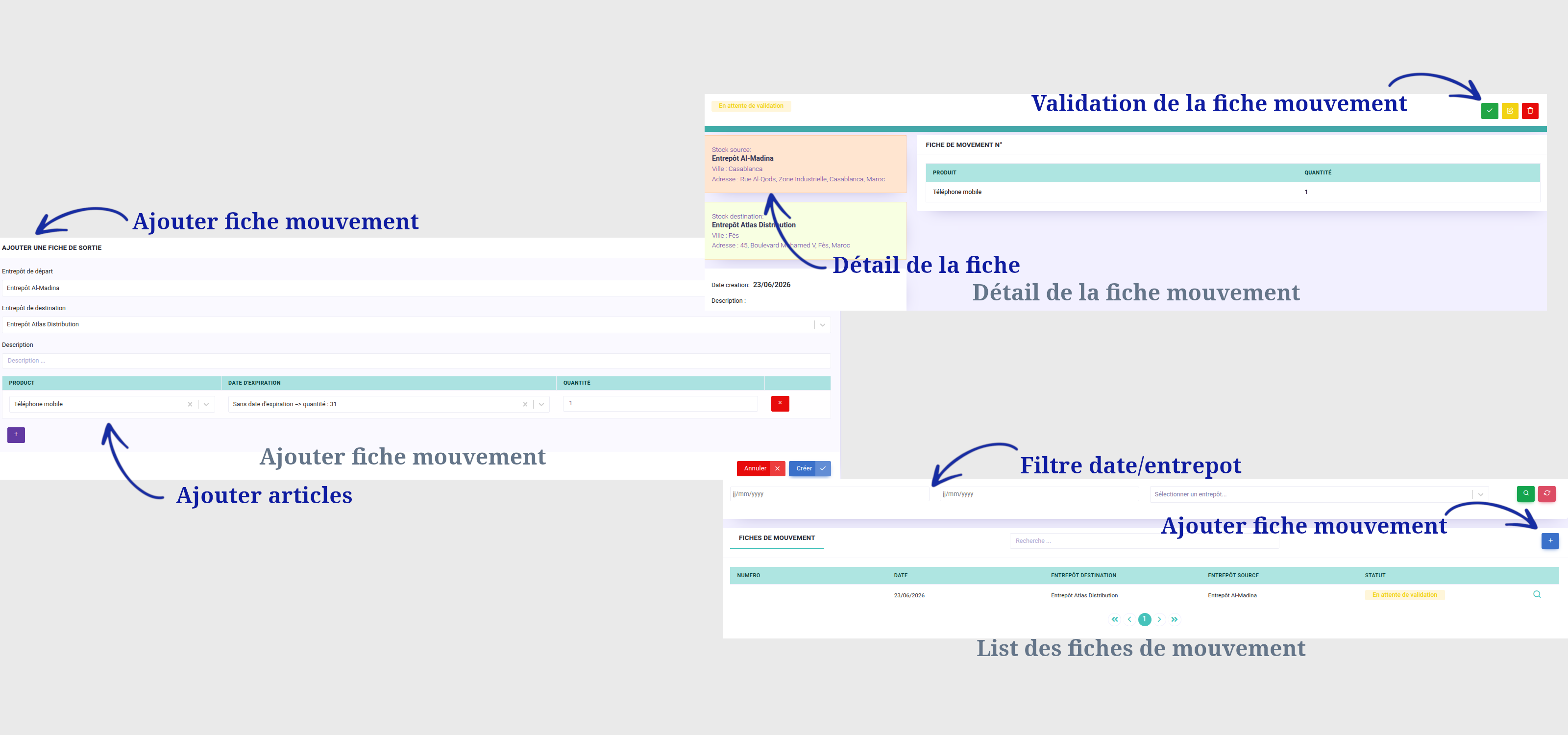 Gestion des fiches de mouvements